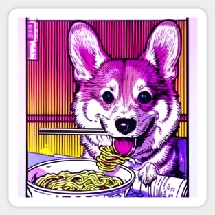 Corgi Eating Ramen Noodle Soup. Sticker